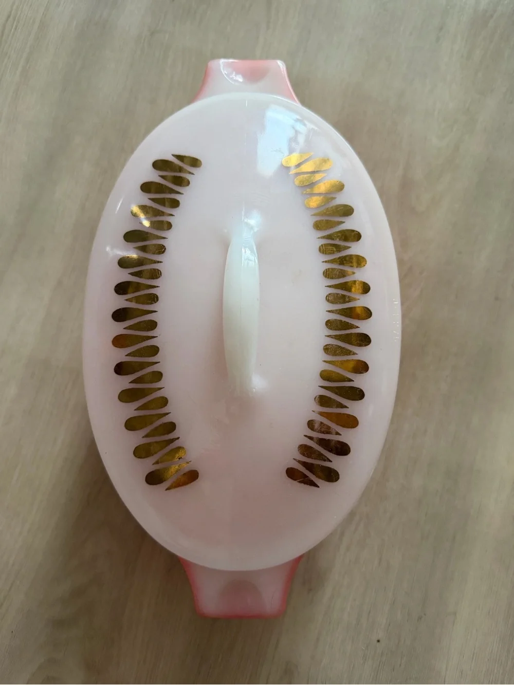 Glasbake MCM Gold Rain Casserole With Lid Salmon Orange